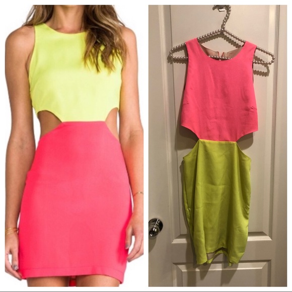 Naven Dresses & Skirts - Maven 2 Tone Cutout Dress in Neon Sz.M